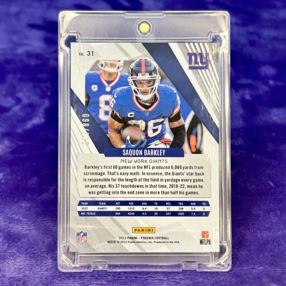 Saquon Barkley 2023 Panini Phoenix Teal SSSP Card 98/125 New York Giants - Picture 2 of 3